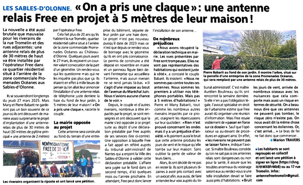 Aux Sables d'Olonne, le cabinet OCEANIS AVOCATS intervient au soutien de riverains qui se refusent à l'implantation d'une antenne-relais à quelques mètres de leurs habitations
